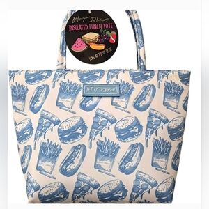 🔹️Betsey Johnson 🔹️Blue & White Fast Food Pizza Burger  Hotdog Food Lunch Bag